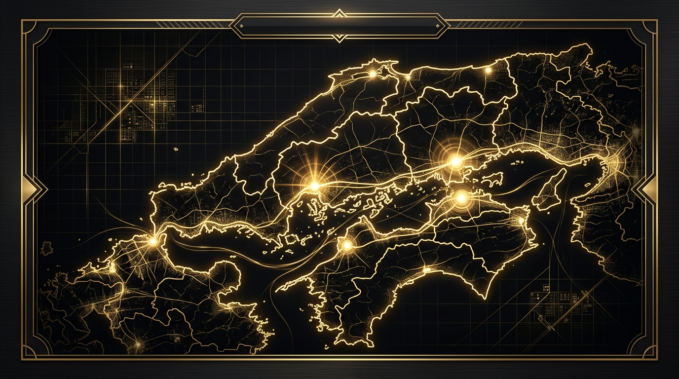 中国・四国エリアをイメージした高級感のあるマップビジュアル