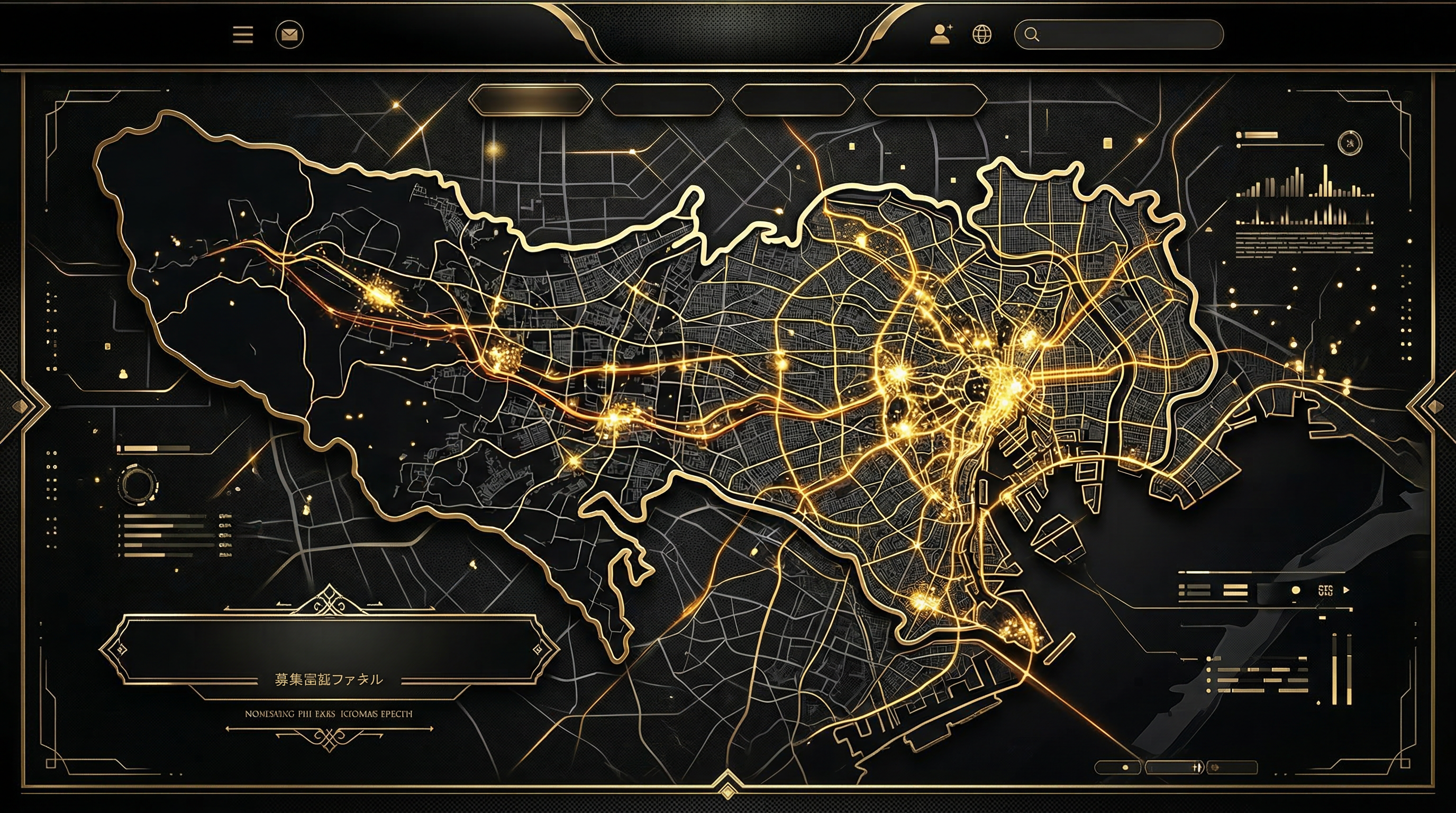 関東主要エリアをイメージした高級感のあるマップビジュアル